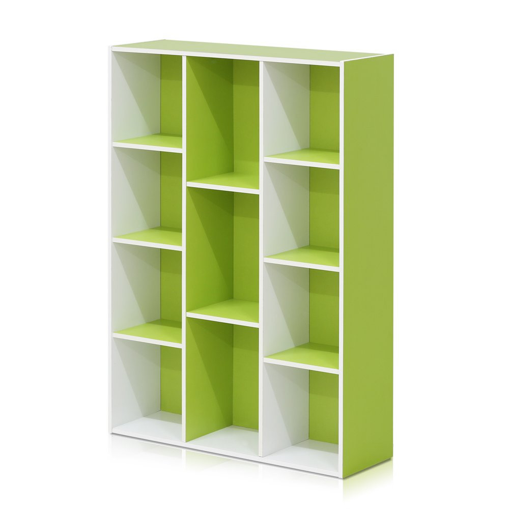 11-cube Reversible Open Shelf Bookcase, White/green 11107wh/gr